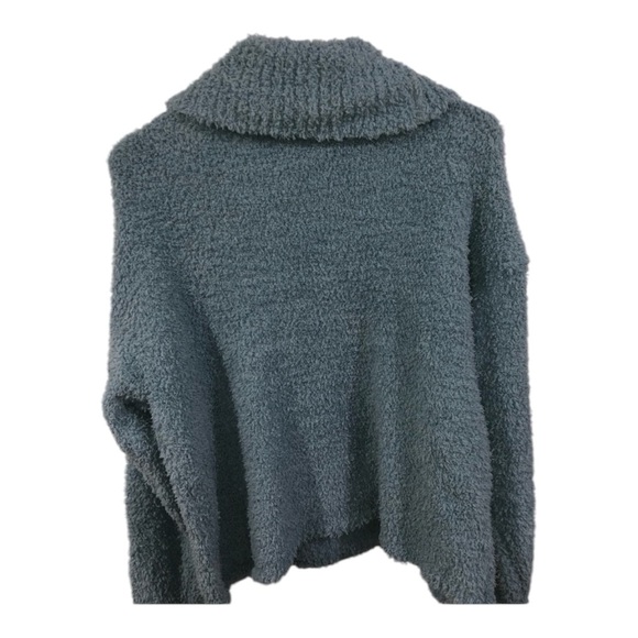 Poof Apparel Women’s Sea Mist Blue Stretchy Scoop Turtleneck Sweater Size L - Picture 2 of 8